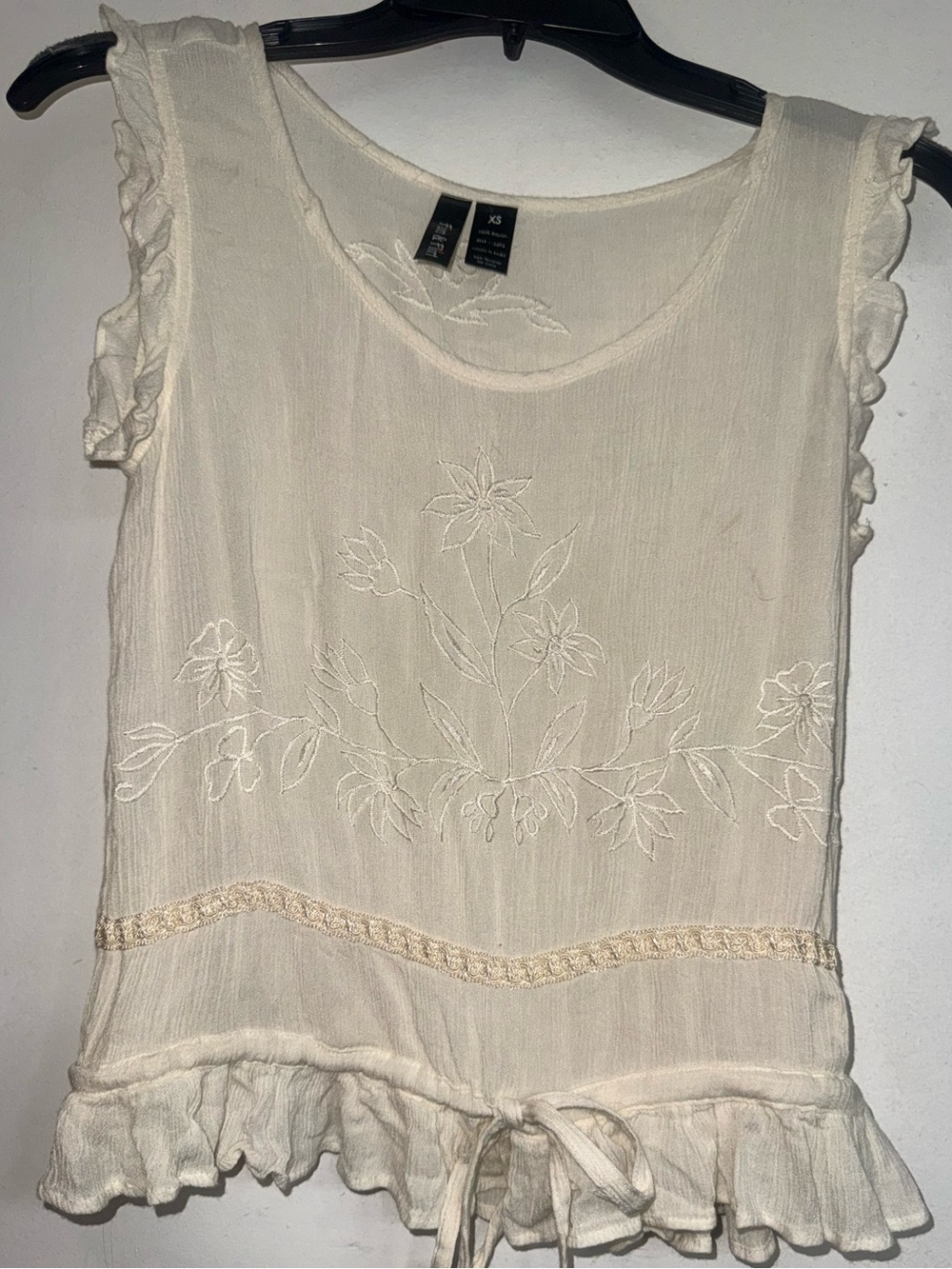 Light Cream/White Embroidered Ruffle Tank Top